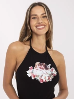 Czarny krótki top z nadrukiem RUE PARIS