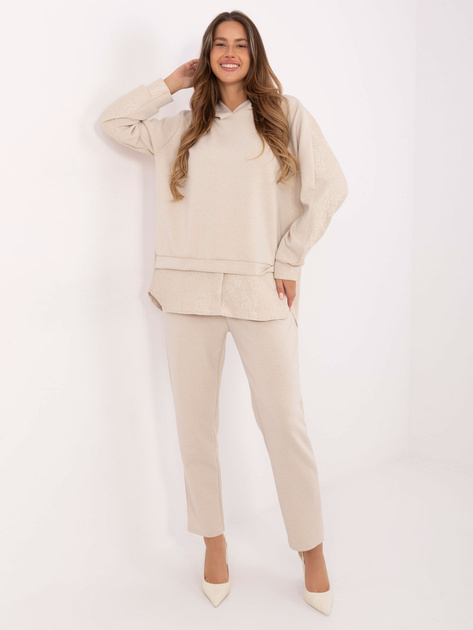 Jasnobeżowy damski komplet z bluzą z kapturem