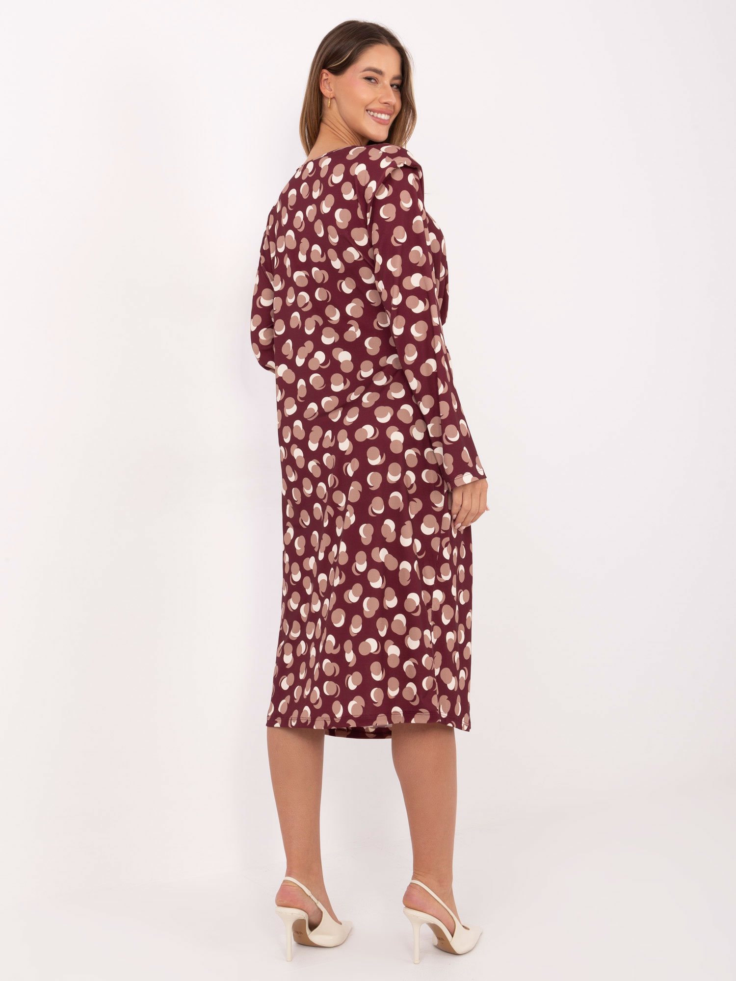 Burgundowa midi sukienka z printem RUE PARIS
