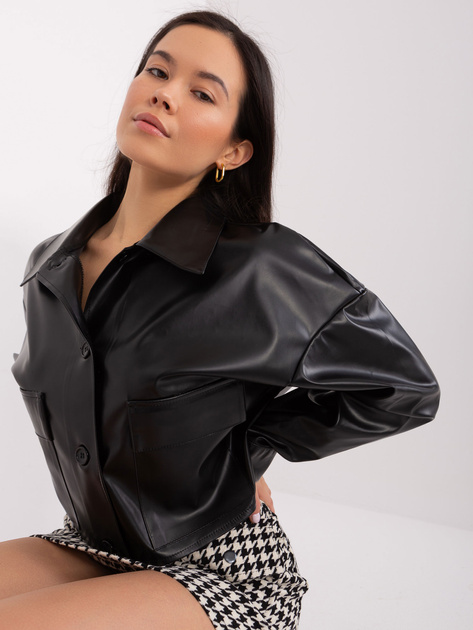 Hurt Czarna krótka kurtka z ekoskóry z kołnierzem