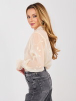 Beżowa elegancka koszula z haftem  