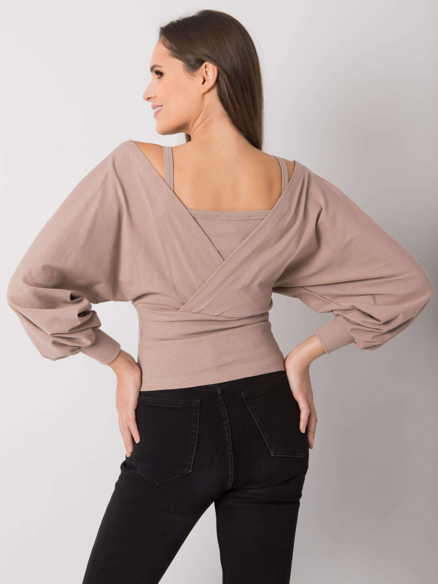 Dunkelbeige Damenbluse aus Baumwolle Chavri RUE PARIS.