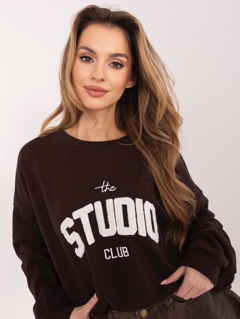 Czekoladowa bawełniana bluza oversize z haftem