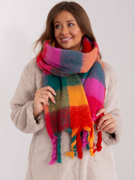 Hurtownia Zielono-czerwony szeroki szal z frędzlami