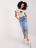 Light blue t-shirt with embroidery BASIC FEEL GOOD.