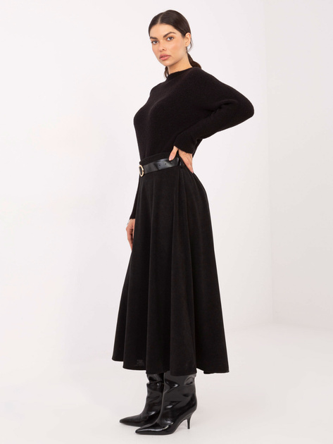 Czarna rozkloszowana spódnica z paskiem RUE PARIS