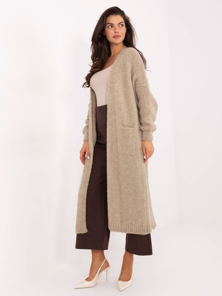 Beżowy długi kardigan z kieszeniami