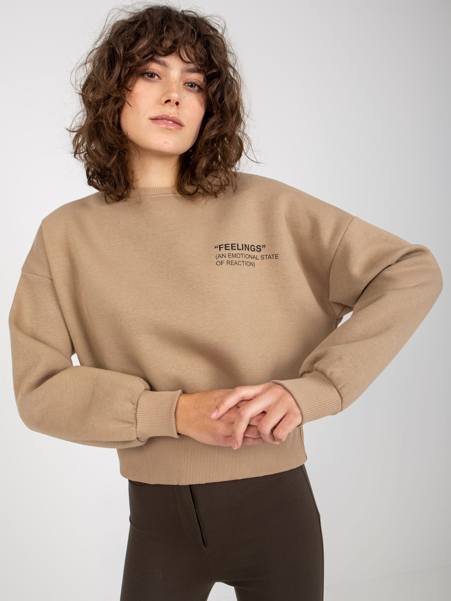 Hurt Dark beige short sweatshirt without a hood with a round neckline.