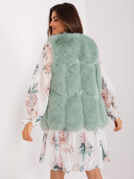 Hurt Pistacjowa kamizelka damska futrzana