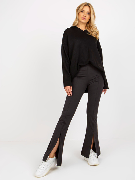 Hurtownia Czarne prążkowane legginsy z rozcięciami