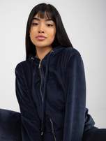 Hurt Granatowy damski komplet welurowy z bluzą z kapturem