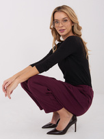 Burgundowe damskie spodnie z kieszeniami RUE PARIS 