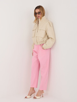 Pink women's straight leg pants with pockets.