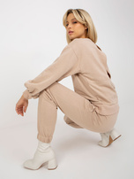 Hurt Beżowy komplet casualowy z bluzą z szerokim rękawem