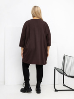 Czekoladowa długa bluzka plus size z bawełny