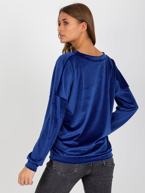 Hurt Kobaltowa welurowa bluza bez kaptura z dekoltem w serek