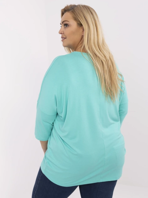 Turkusowa damska bluzka plus size z napisem