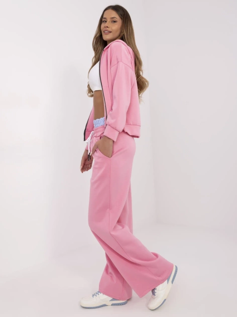 Hurt Różowy damski komplet ze wstawkami z bawełny