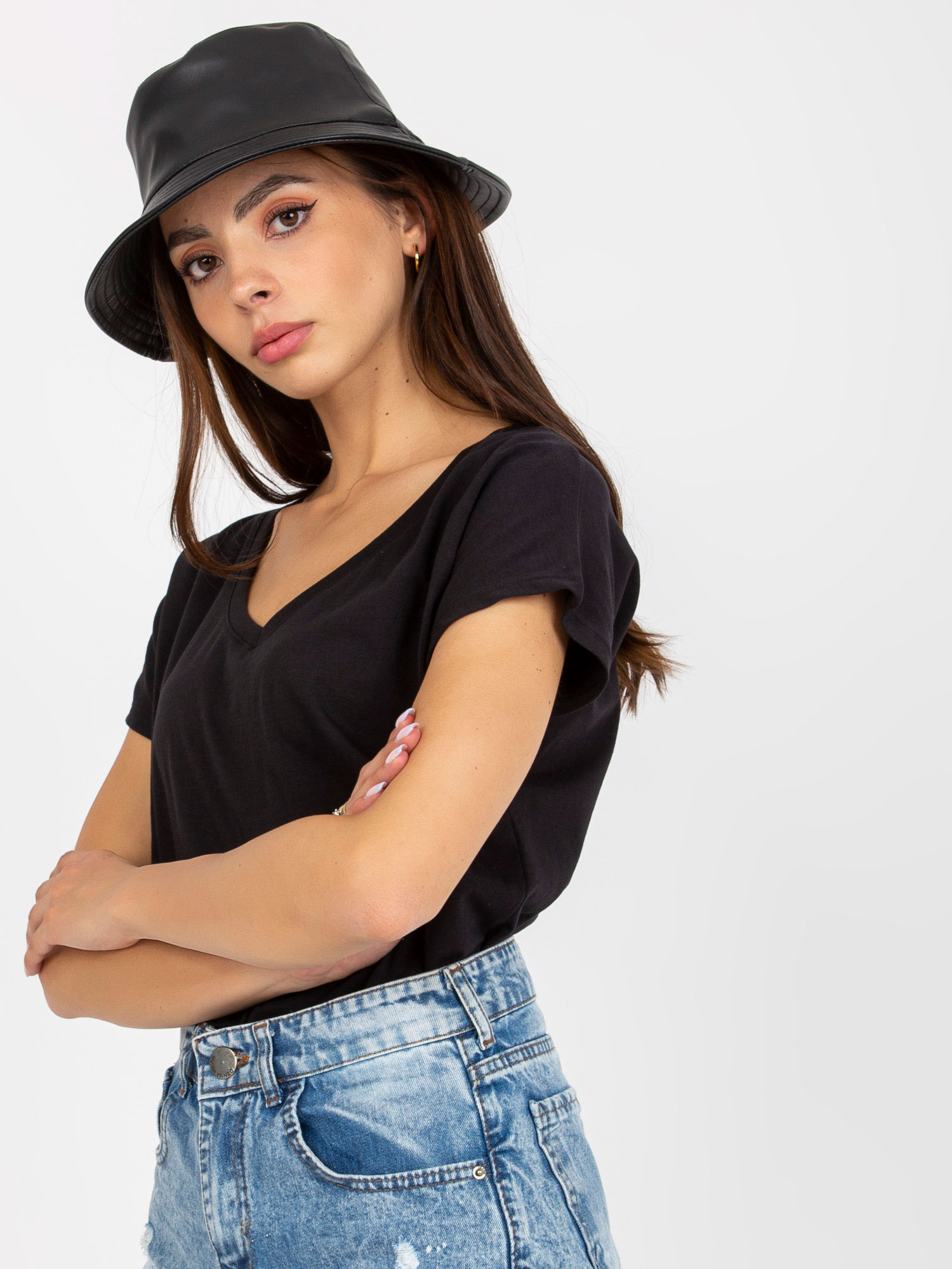 Hurtownia online Czarny gładki t-shirt basic z bawełny 