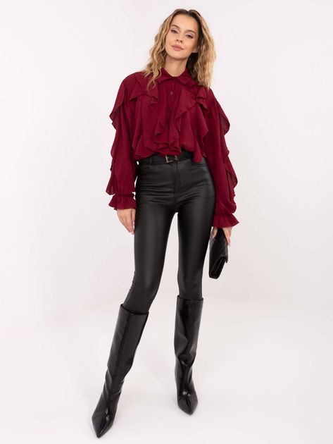 Bordowa elegancka koszula z żabotem