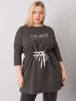 Ciemna khaki tunika plus size z wiązaniem Tulsa