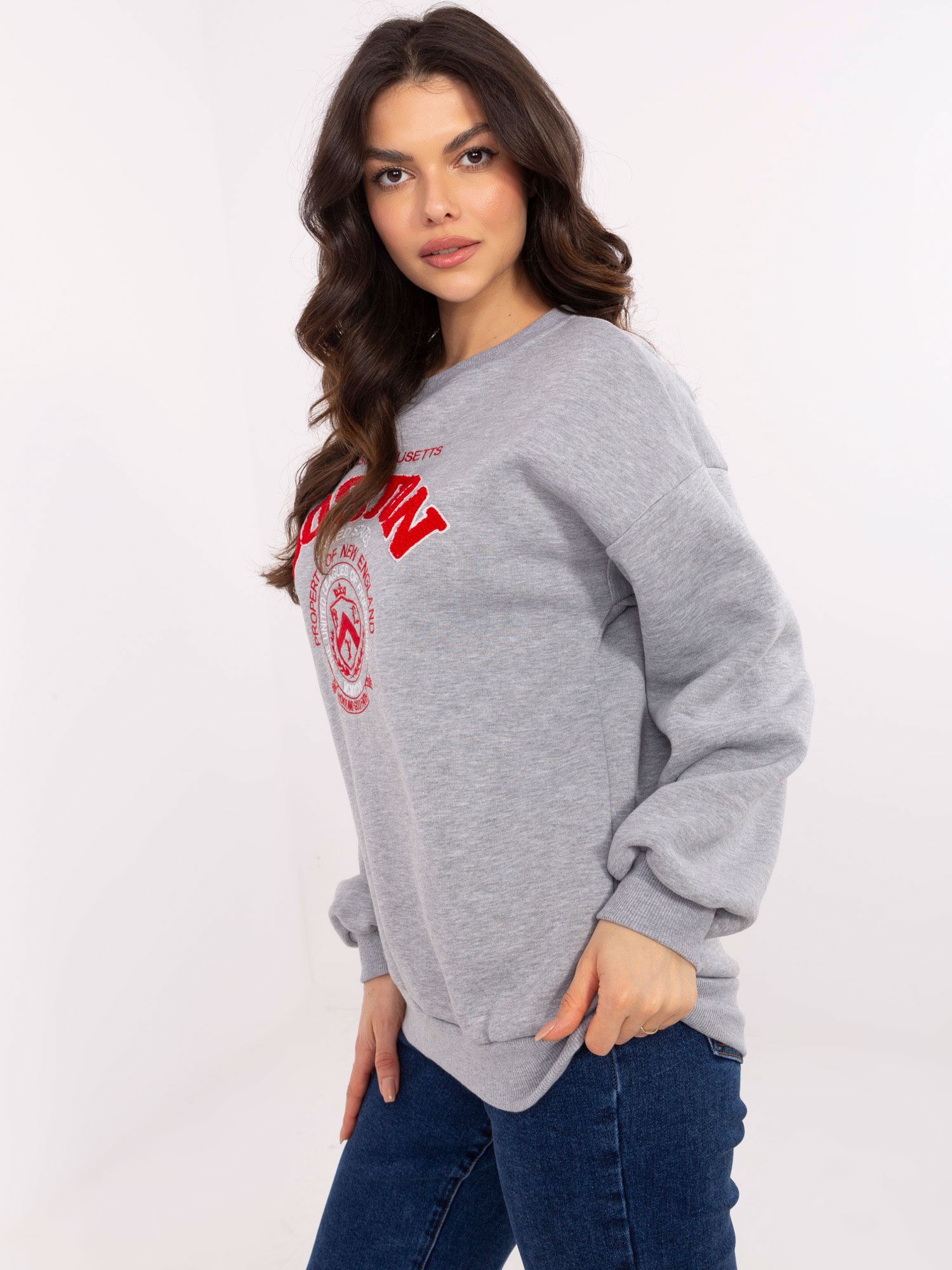 Hurt Jasnoszara melanżowa bluza oversize z napisem