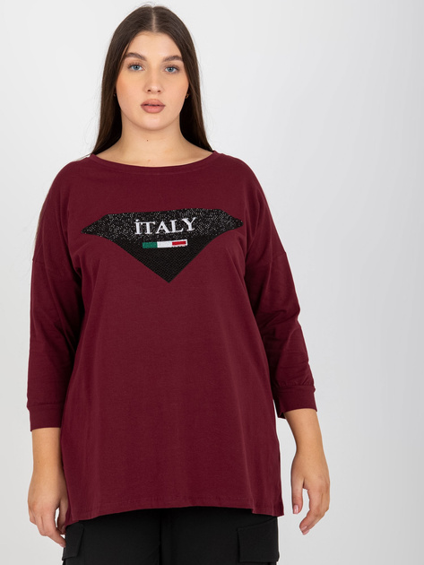 Hurt Śliwkowa bluzka plus size z rękawem 3/4