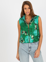 Hurtownia Zielona krótka kamizelka w kwiaty z pikowaniem