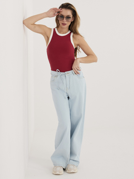 Jasnoniebieskie szerokie jeansy z wiązaniem SUBLEVEL