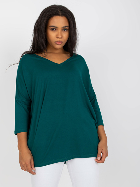 Hurtownia Ciemnozielona gładka bluzka plus size z wiskozy