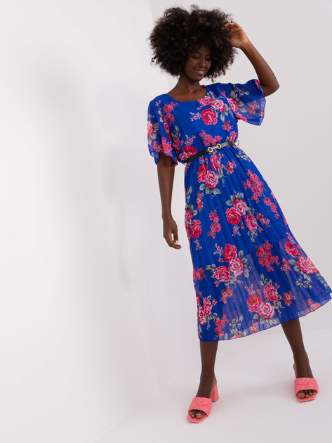 Hurt Kobaltowa plisowana sukienka w kwiaty