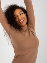 Hurt Camelowy gładki sweter klasyczny z okrągłym dekoltem 