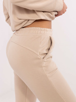 Hurt Beżowy dresowy komplet basic z bluzą z kapturem