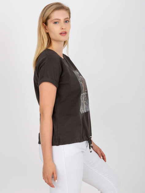 Khaki bawełniany t-shirt plus size z nadrukiem