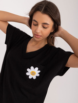 Hurtownia Czarna bawełniana bluzka z aplikacją RUE PARIS