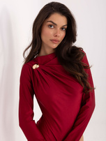 Bordowe drapowane body z dekoltem w łódkę