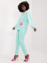 Hurt Miętowy welurowy komplet damski z bluzą i spodniami