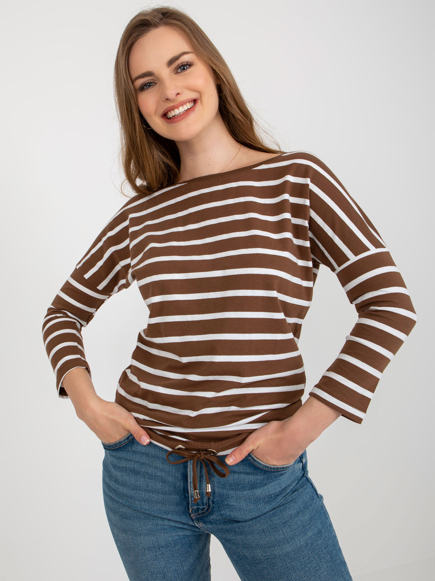 Hurt braun-weiße Baumwollbluse BASIC FEEL GOOD.
