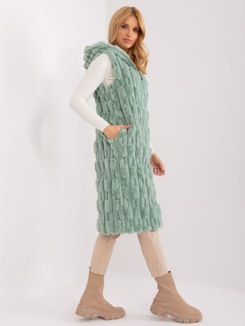 Hurtownia Pistacjowa długa kamizelka zimowa