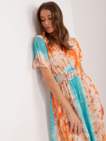 Hurt Pomarańczowo-niebieska damska sukienka z printami