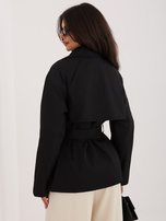 Czarny krótki płaszcz o kroju trencza RUE PARIS 