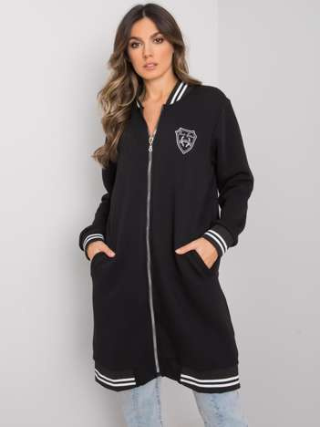 Czarna długa bluza rozpinana z naszywką Lucia RUE PARIS