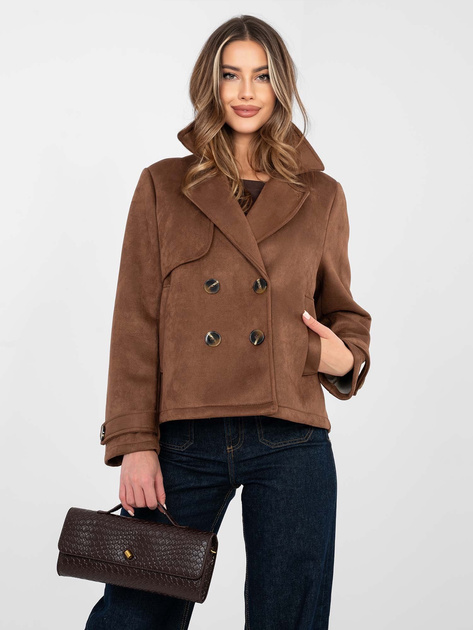 Brązowy zamszowy płaszcz z kieszeniami