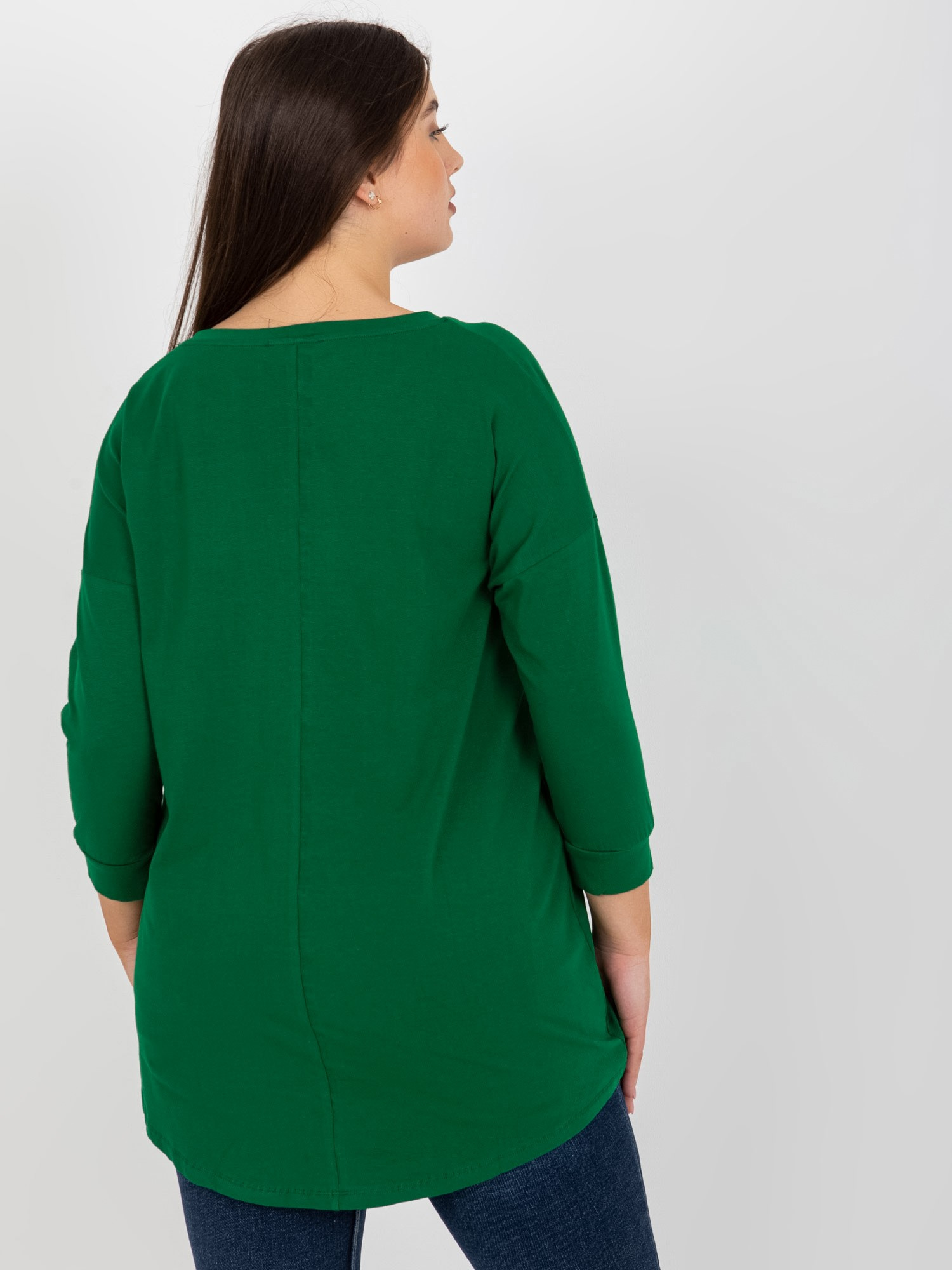 Ciemnozielona bluzka plus size z rękawem 3/4
