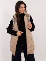 Hurtownia online Beżowa długa pikowana kamizelka na suwak