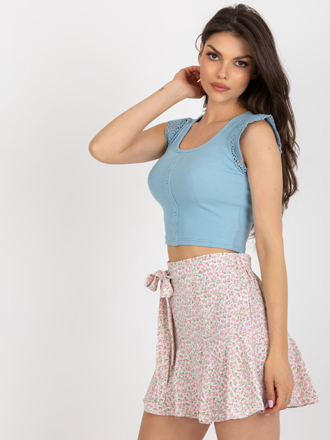 Hurt Jasnoniebieska bawełniana bluzka z koronką w prążek