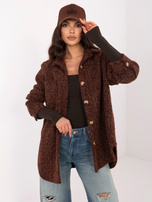 Ciemnobrązowa kurtka z puszystej kurtki pętelkowej RUE PARIS 
