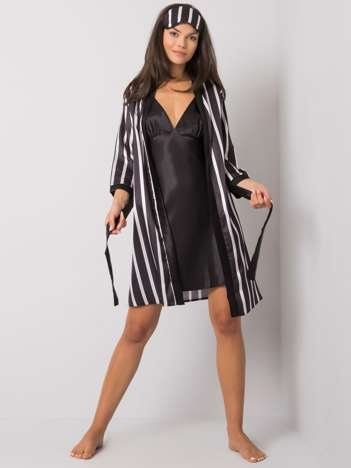 Czarny komplet do spania w paski