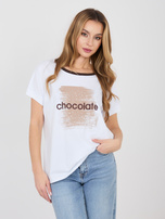 Ecru casualowa bluzka z kontrastowym dekoltem 