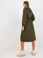 Hurt Khaki Midi A-Linien Kleid aus Sweatstoff mit Knöpfen.